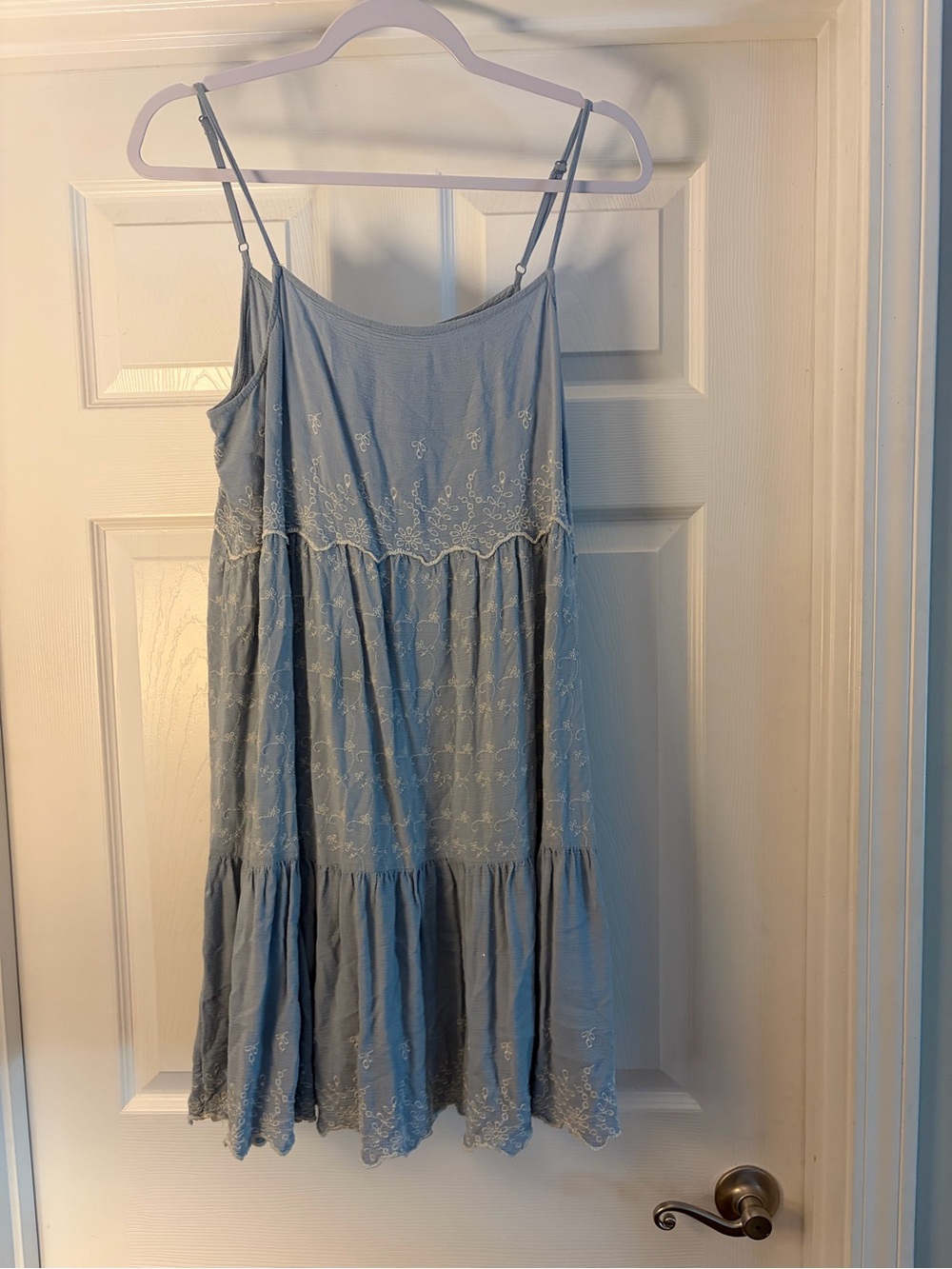 American Eagle Outfitters Light Blue Embroidered Mini Dress